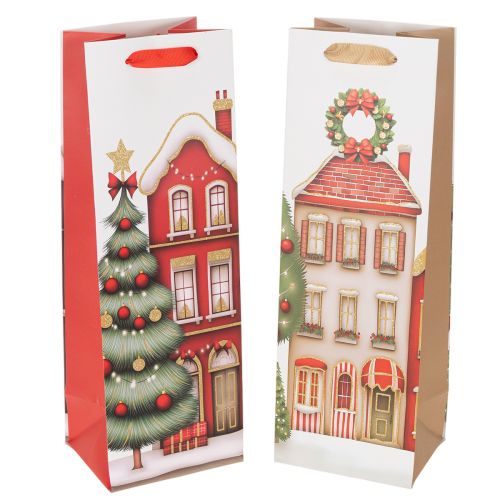 Gift bag bottle Christmas house and Christmas tree 36cm 2pcs