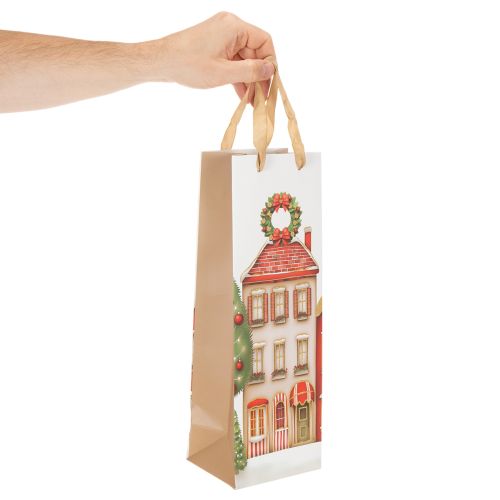 Gift bag bottle Christmas house and Christmas tree 36cm 2pcs | Floristik24.ie