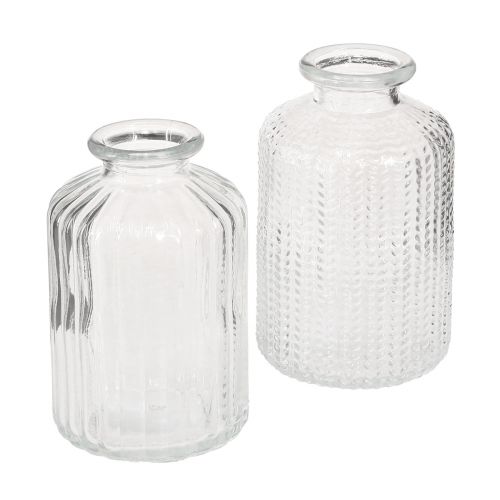 Floristik24 Bottle vase glass mini vases with retro decor H9cm 4pcs
