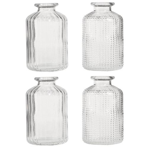 Floristik24 Bottle vase glass mini vases with retro decor H9cm 4pcs