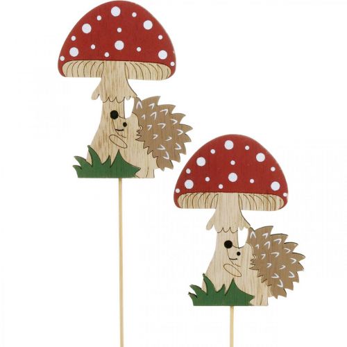 Floristik24 Decorative plugs, autumnal wooden decoration, hedgehog with mushroom H11cm L34cm 12pcs