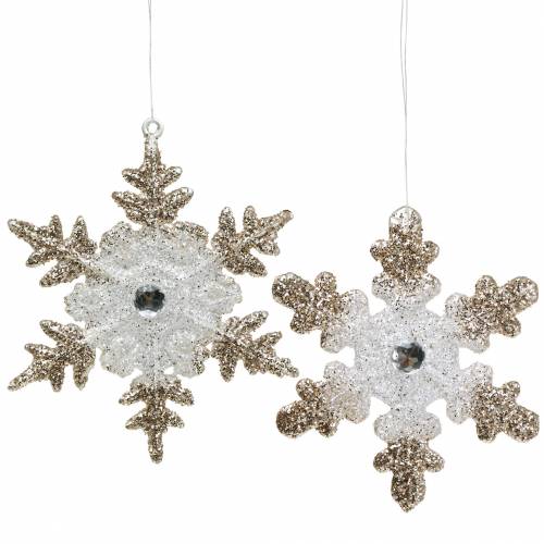 Floristik24 Christmas tree decoration snowflake glitter pearl 2pcs