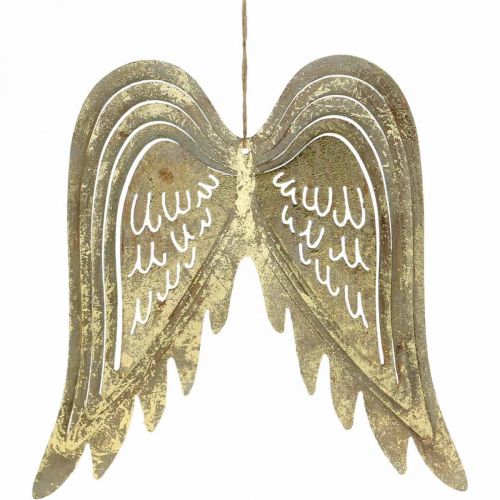 Floristik24 Christmas decoration angel wings, metal decoration, wings to hang golden, antique look H29.5cm W28.5cm