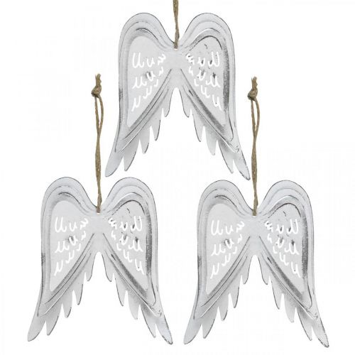 Angel wings to hang, Christmas decoration, metal pendants white H11.5cm W11cm 3pcs