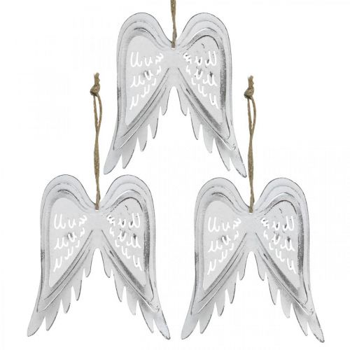 Floristik24 Angel wings to hang, Christmas decoration, metal pendants white H11.5cm W11cm 3pcs
