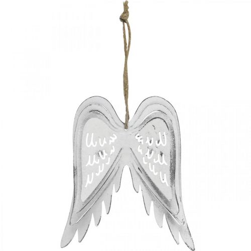 Floristik24 Angel wings to hang, Christmas decoration, metal pendants white H11.5cm W11cm 3pcs