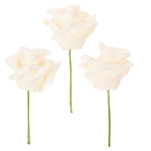 Artificial rose, cream-colored, 10 cm bloom on stem, 100 pieces buy online | Floristik24.ie