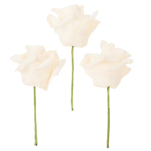 Artificial rose, cream-colored, 10 cm bloom on stem, 100 pieces | Floristik24.ie