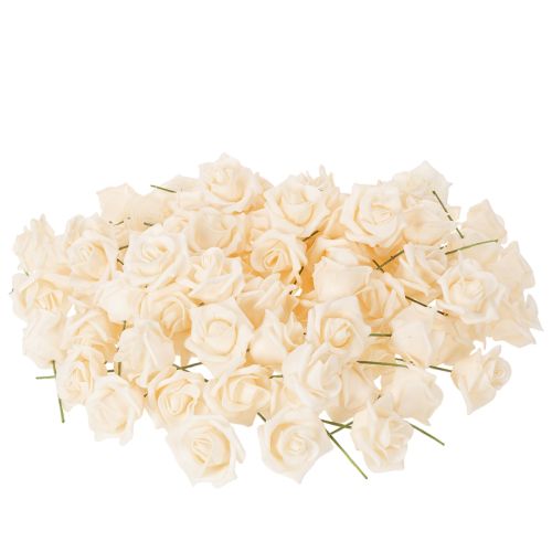Artificial rose, cream-colored, 10 cm bloom on stem, 100 pieces | Floristik24.ie