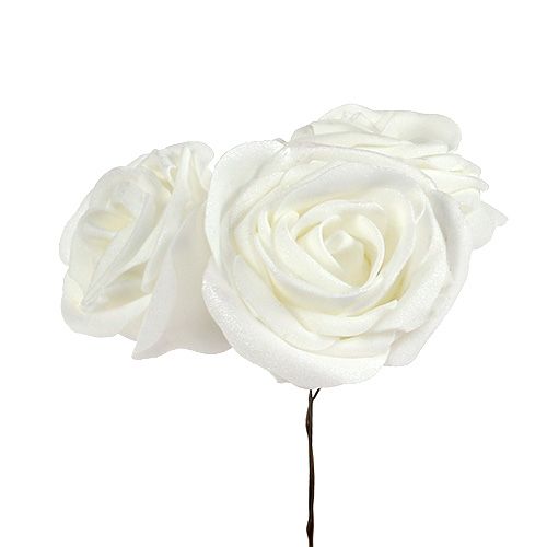 Floristik24 Foam rose white with mother of pearl Ø7.5cm 12p