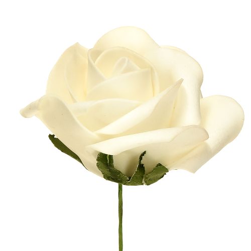 Product Foam roses with stem flowers foam cream Ø7.5cm 18 pcs