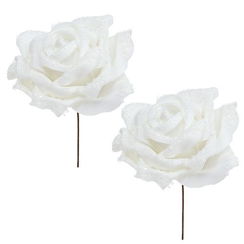 Floristik24 Foam rose white Ø10cm snowed 6pcs