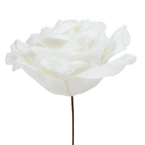 Product Foam rose white Ø10cm snowed 6pcs