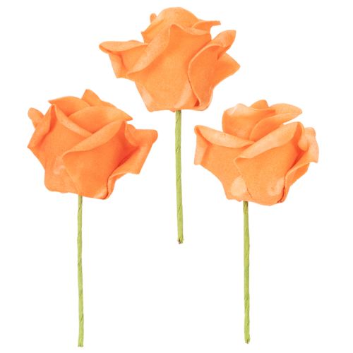 Artificial orange rose, 5cm bloom, single, 100 pieces | Floristik24.ie