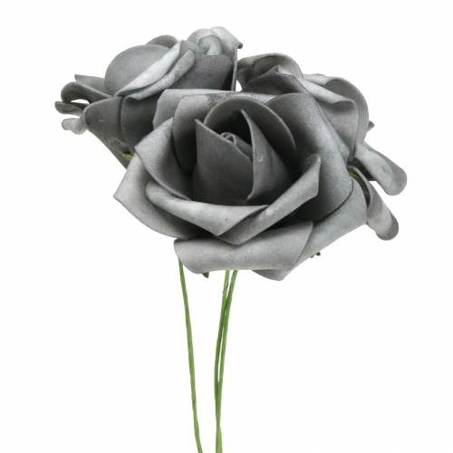 Floristik24 Foam Rose Ø7.5cm Grey 18 pcs