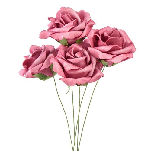 Product Foam rose on wire mini roses old pink Ø5cm 27pcs