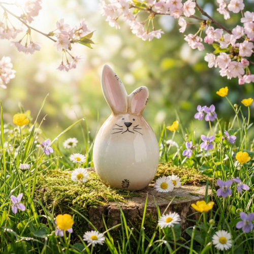 Product Easter Bunny Ceramic White Egg Decorative Figurine Rabbit Ø6cm H11.5cm