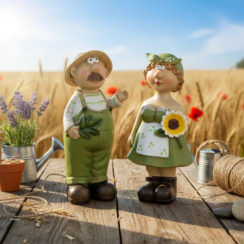 Product Decorative figurines of a farmer couple, fun living room and summer decoration for indoors, 17cm, 2 pieces
