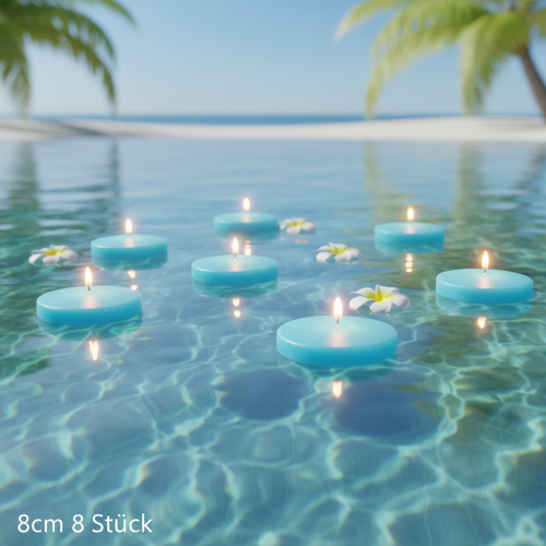 Product Floating candle, round shape, for festive decorations and events, pond and table decoration, 8cm, 8 pieces