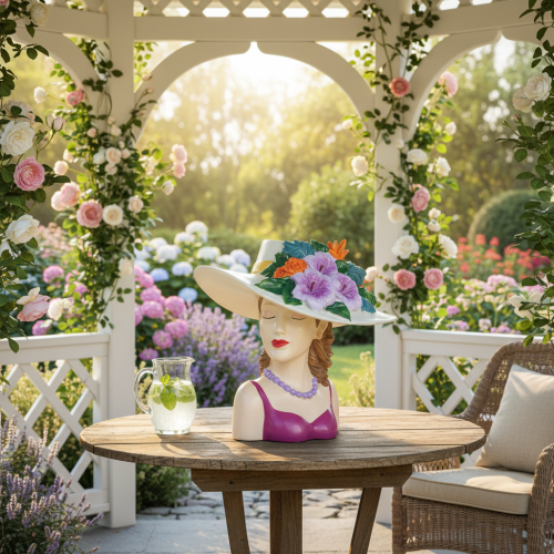 Product Flower vase woman in hat with flowers plant pot decoration for indoor and outdoor use 20cm