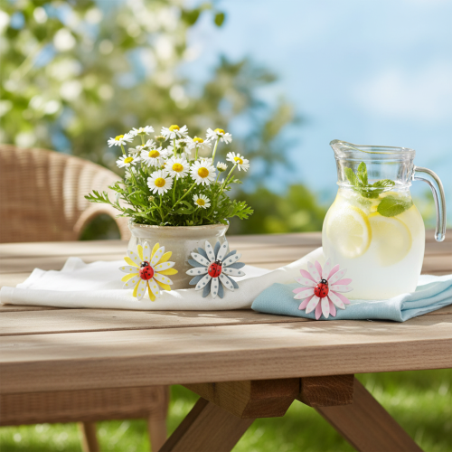 Product Scatter decoration ladybird flower wood felt color Ø4cm 48 pcs