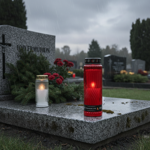 Product Grave candle lid motif flower red black 10 days H27cm