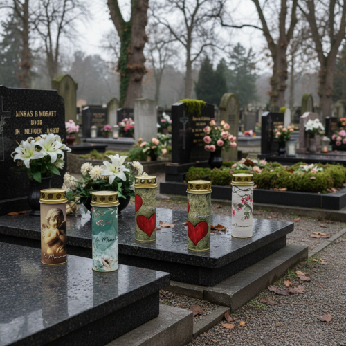 Product Grave candle with motif, funeral decoration, Ø6cm H17cm, 6 pieces