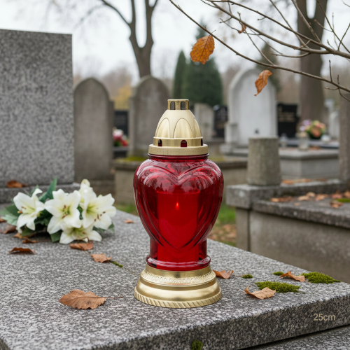 Product Grave light glass heart grave lantern red Ø10.5cm H25.5cm