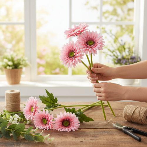 Product Artificial Flowers Gerbera Garden Artificial Flowers Pink 47cm