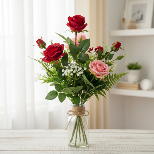 Product Rose branch silk flower artificial rose red 72cm