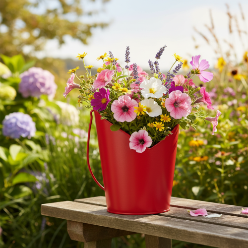 Product Metal planter heart decoration with handle Red Ø12cm H15/9cm
