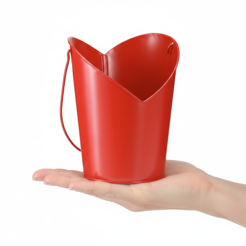 Product Metal planter heart decoration with handle Red Ø12cm H15/9cm