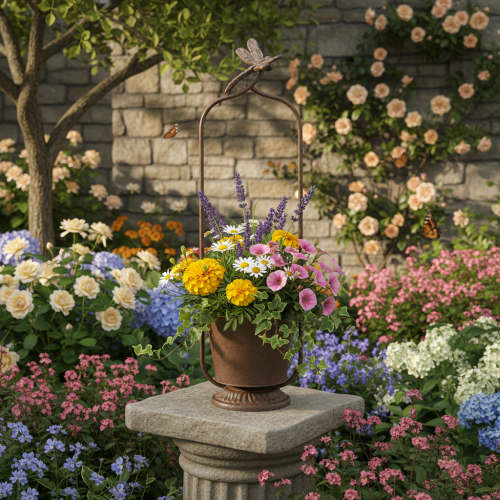 Product Vintage planter with trellis, dragonfly design, metal, Ø16/H62cm