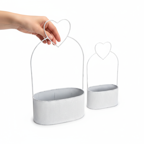 Product Decorative oval metal bowl with heart, white, 20/16cm, set of 2