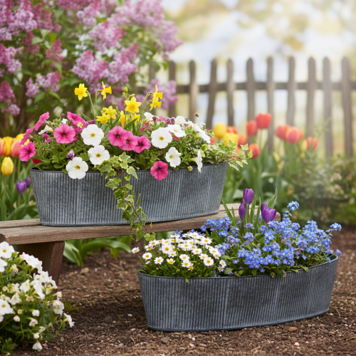 Product Oval metal bowl, black and grey, vintage style, 32.5/37cm, set of 2.