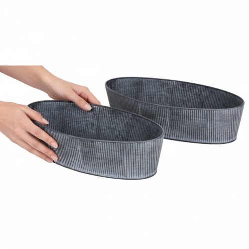 Product Oval metal bowl, black and grey, vintage style, 32.5/37cm, set of 2.