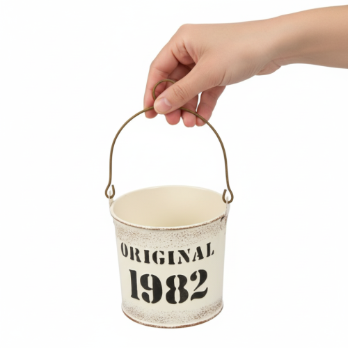 Product Decorative bucket with handle “Original 1982” Cream Ø12/10cm 2×2-piece set