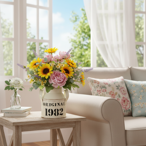 Product Metal decorative jug “Original 1982” Cream Rust H13cm 2pcs