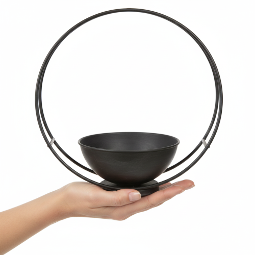 Product Bowl with foot, decorative ring, metal, anthracite, H29cm, 2 pieces