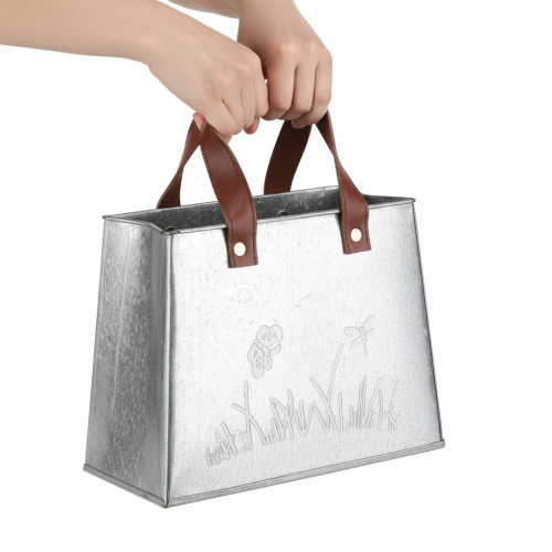 Product Decorative bag, silver, white, brown, metal, plant pot, L22cm, 2 pieces