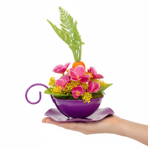 Product Metal decorative cup Ø16cm H9cm teacup with saucer purple 2pcs