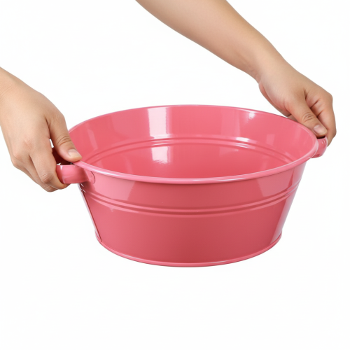 Product Pink metal flower bowl with handles, round, Ø33.5cm