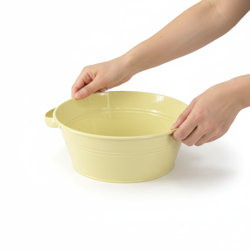 Product Decorative metal bowl, green-yellow, flower bowl with handle, Ø33.5cm