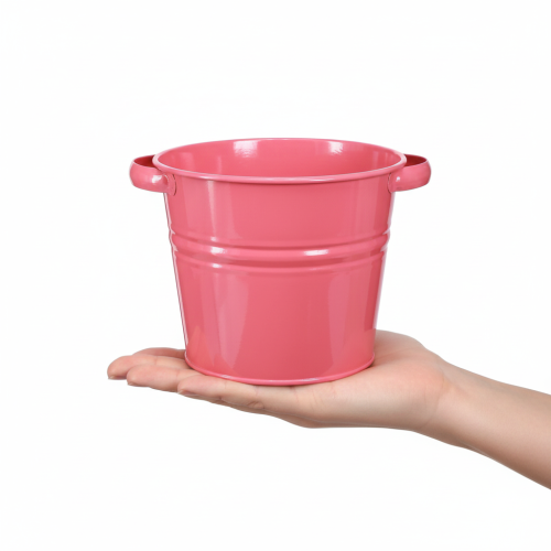 Product Decorative pot, pink metal flower pot with handles, 31x26x21.5cm