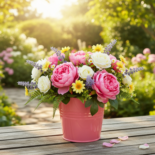 Product Metal bucket flower pot pink handle 16x17.5x16cm 2pcs