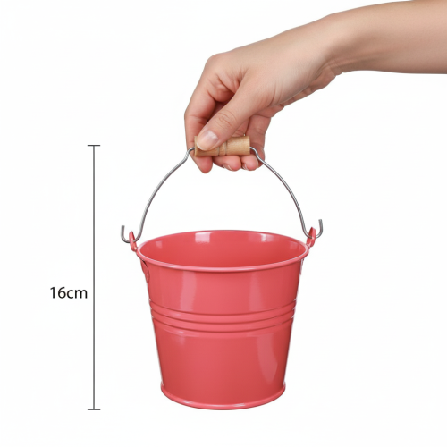 Product Metal bucket flower pot pink handle 16x17.5x16cm 2pcs