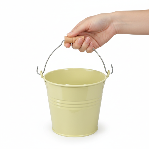 Product Metal bucket flower pot with handle, green/yellow, 20x17.5x16cm, 2 pieces