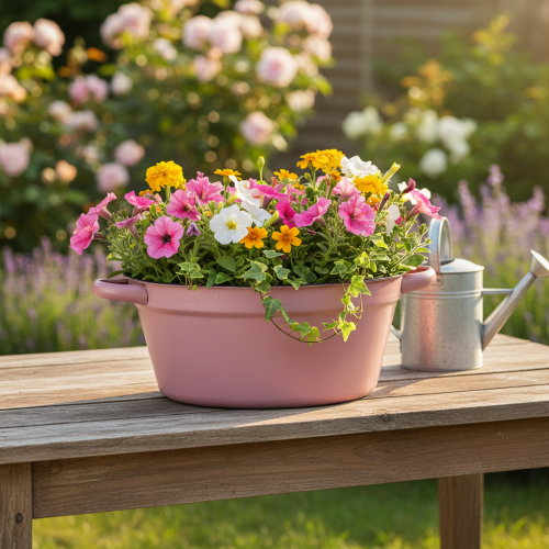 Product Bucket with handles, metal planter, pink, Ø22.5cm, H10.5cm