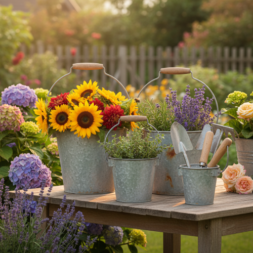 Product Decorative bucket metal rust vintage Ø15/17.5/22cm set of 3