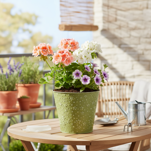 Product Metal flower pot, planter, stars, green and silver, Ø16cm